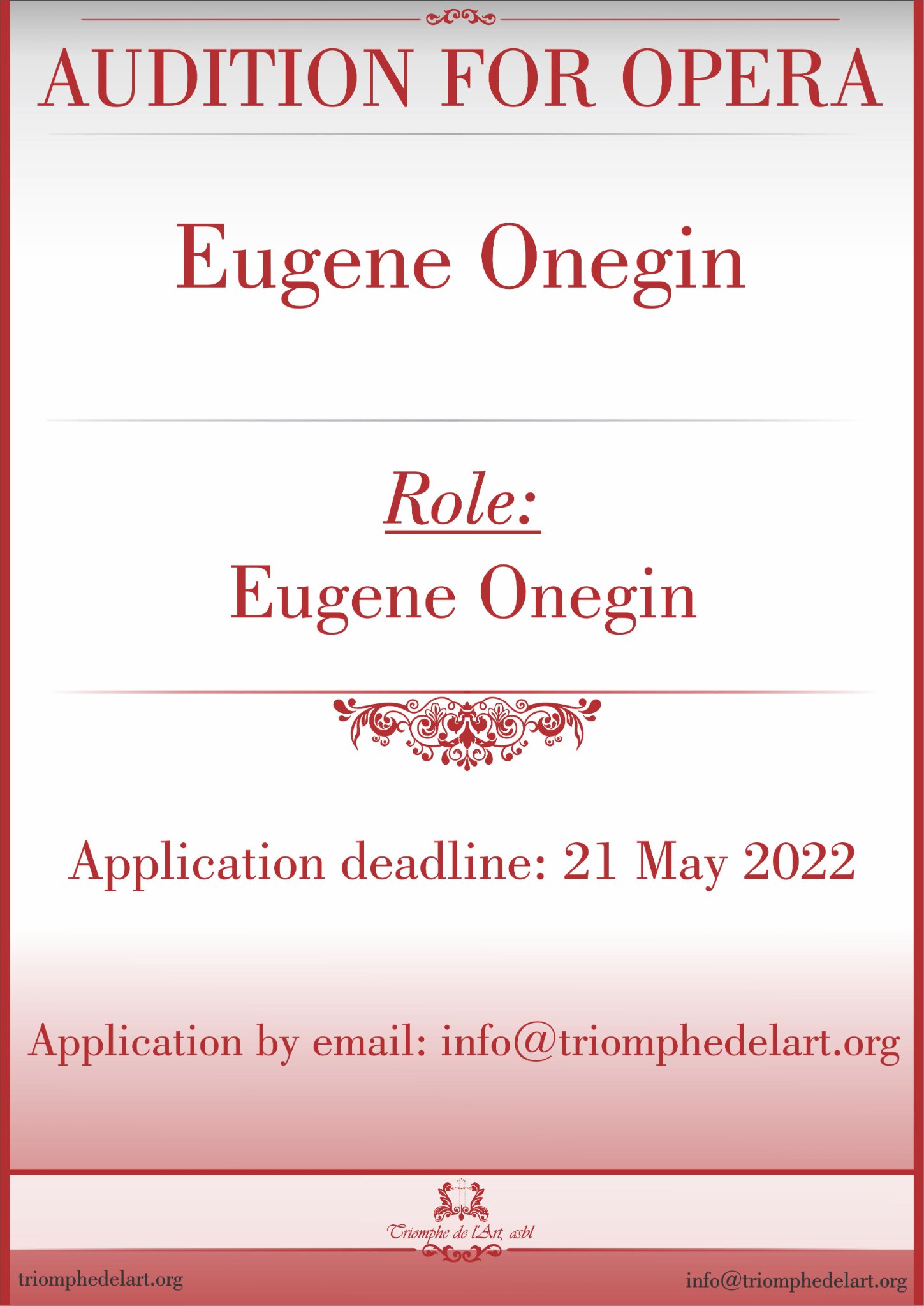 Audition for bariton : role Eugene Onegin.